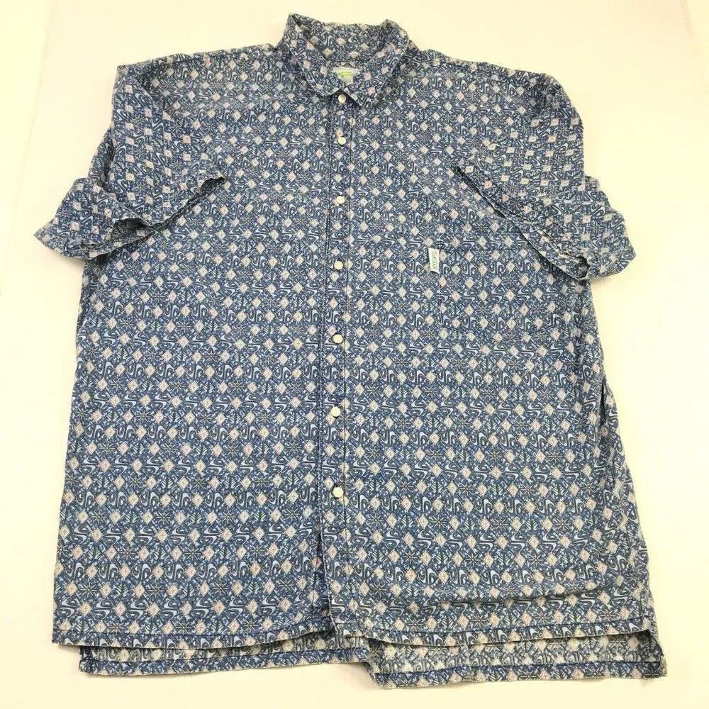 Quiksilver Mens Button Up Shirt Medallion Print Pocket Logo Collared Top Size XL